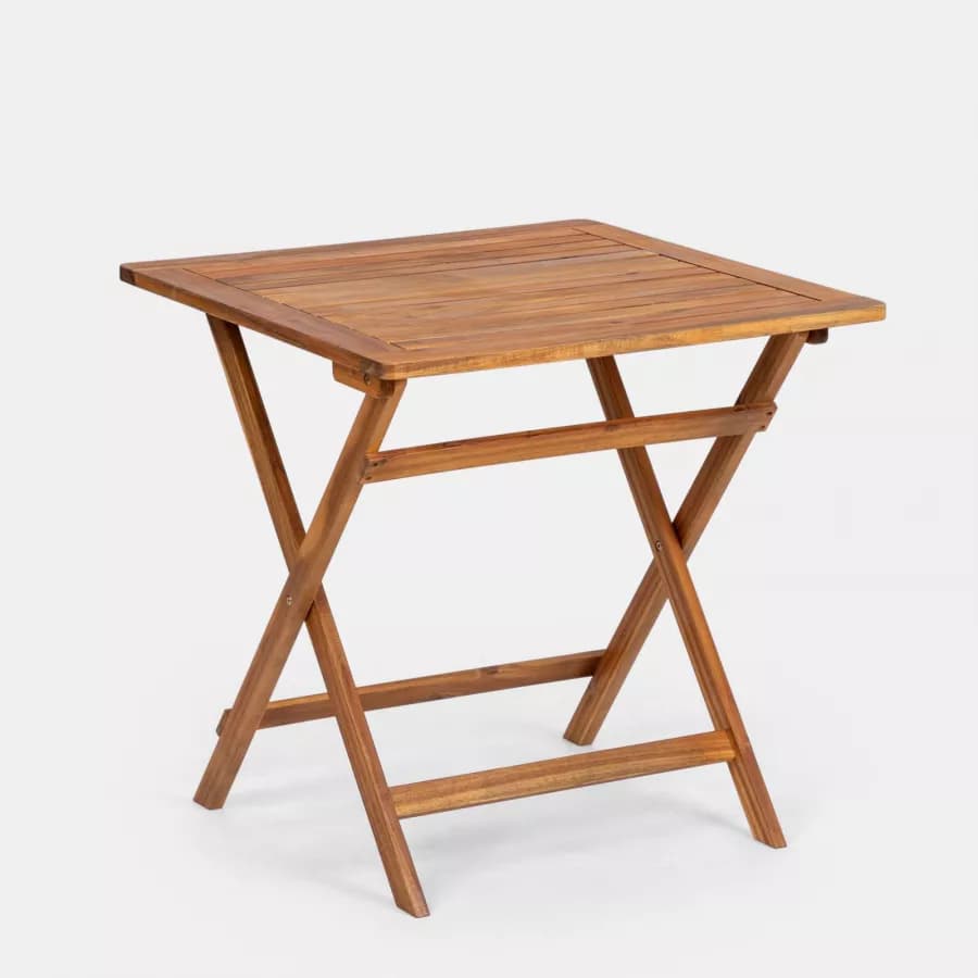 Set bistrot con tavolo 70x70 cm e 2 sedie con braccioli regolabili in legno di acacia - Paja