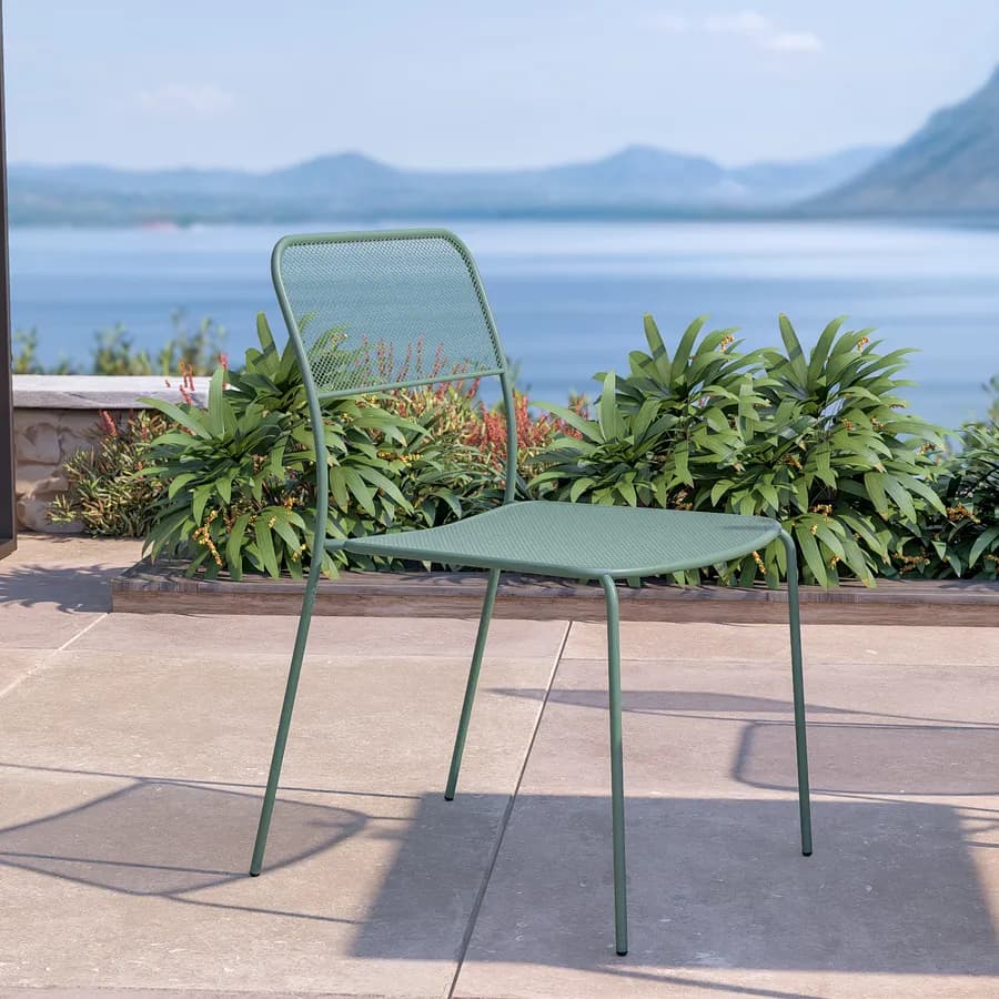 Set pranzo tavolo 80x80 cm e 4 sedie in acciaio verde marino- Faber