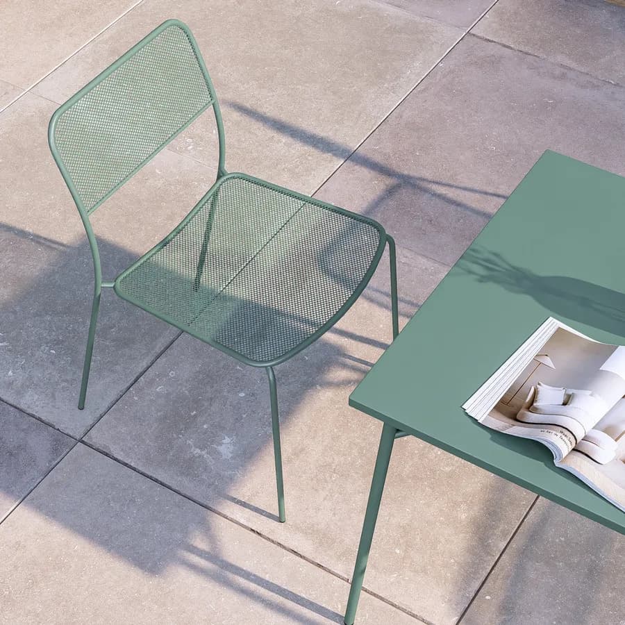 Set pranzo tavolo 80x80 cm e 4 sedie in acciaio verde marino- Faber