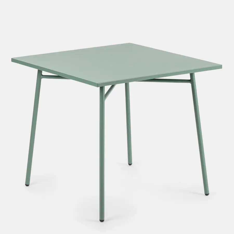 Set pranzo tavolo 80x80 cm e 4 sedie in acciaio verde marino- Faber