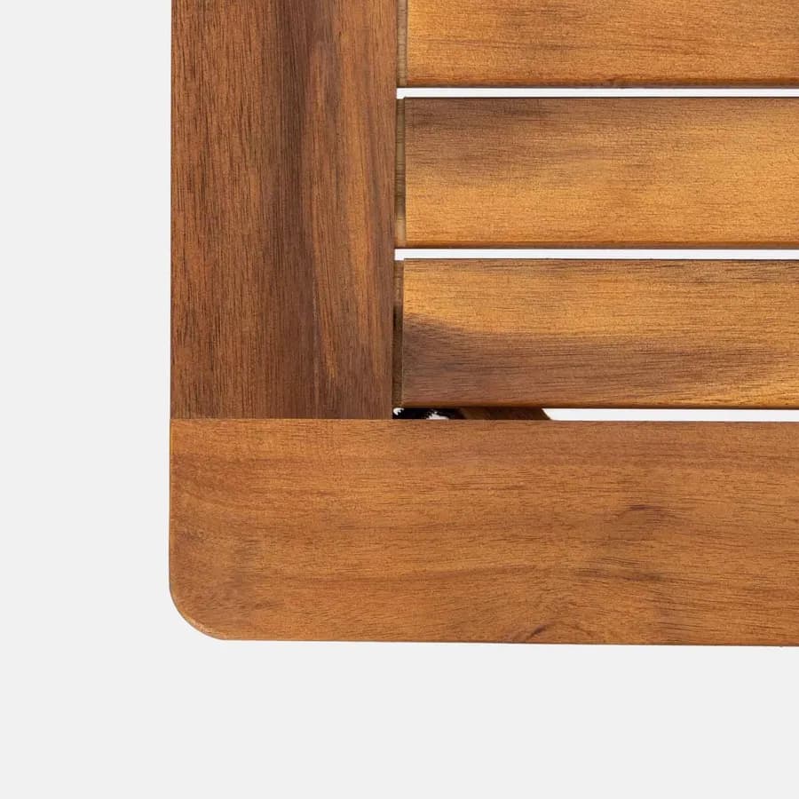 Set pranzo tavolo 80x80 cm e 4 sedie pieghevoli con braccioli in legno di acacia e corda grigia - Yadira