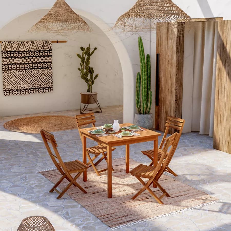 Set pranzo con tavolo 80x80 cm e 4 sedie pieghevoli in legno di acacia - Paja