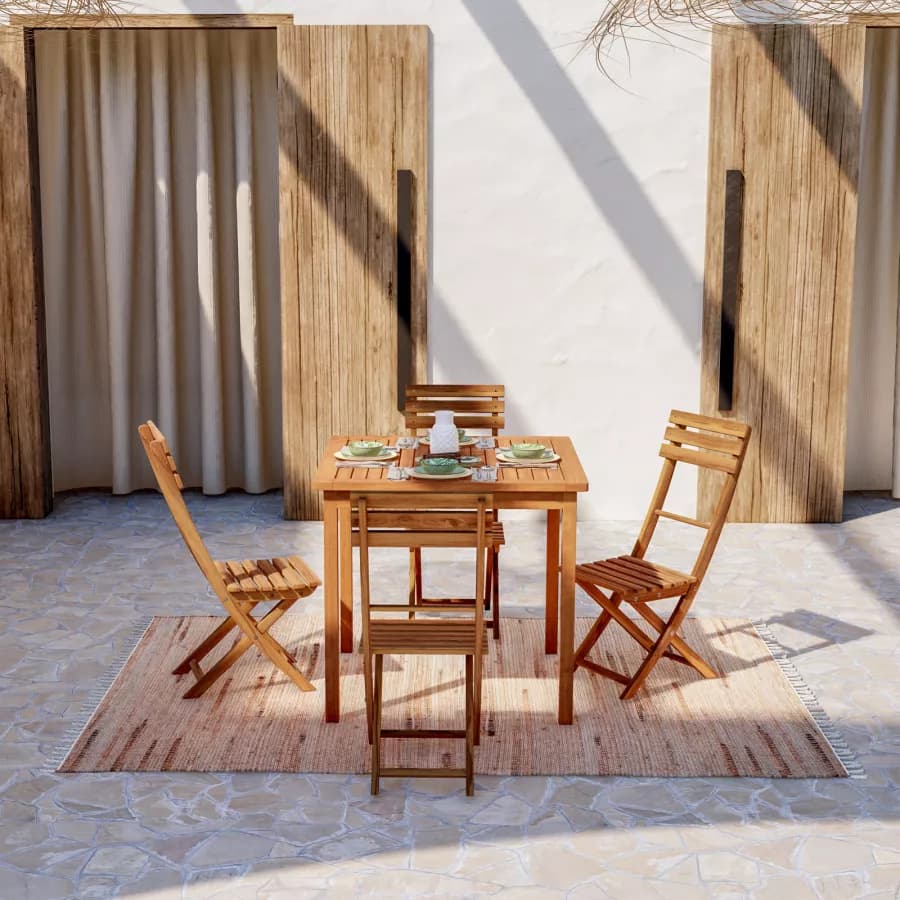 Set pranzo con tavolo 80x80 cm e 4 sedie pieghevoli in legno di acacia - Paja
