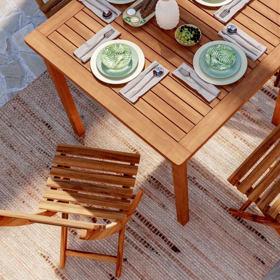 Set pranzo con tavolo 80x80 cm e 4 sedie pieghevoli in legno di acacia - Paja