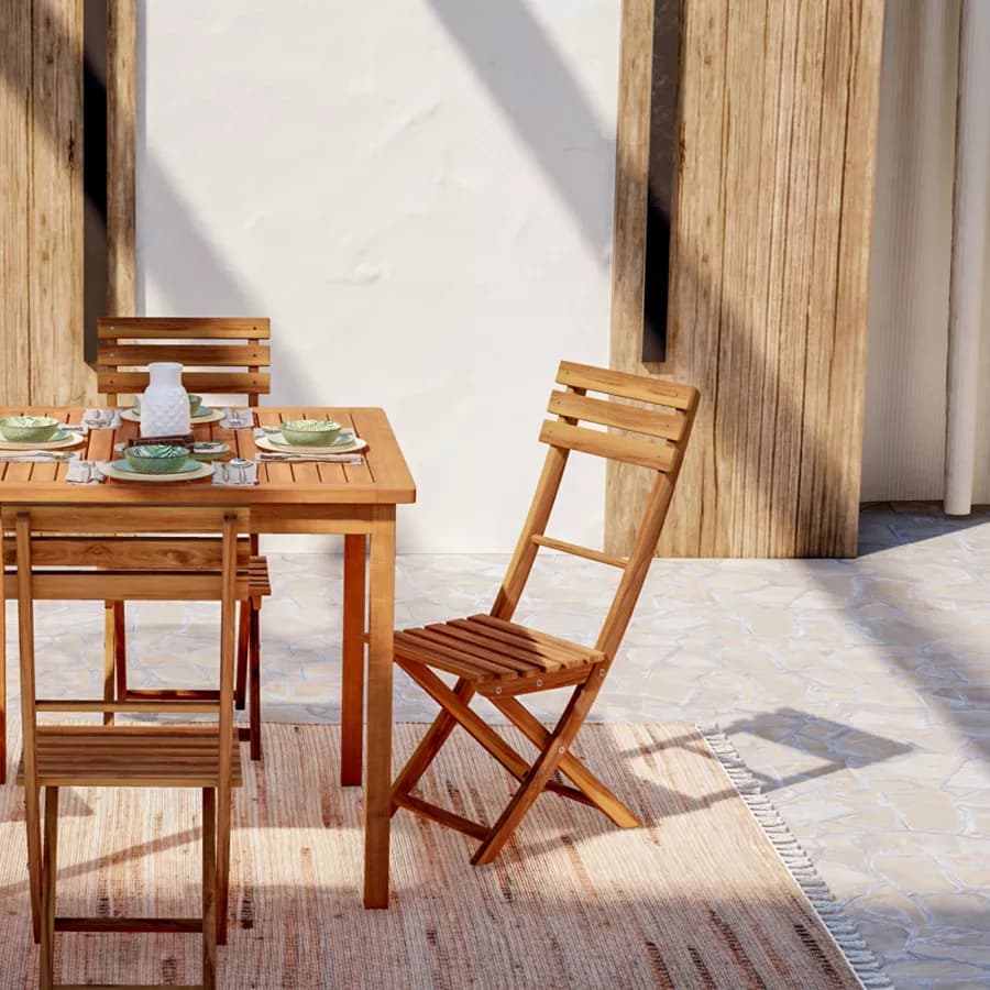Set pranzo con tavolo 80x80 cm e 4 sedie pieghevoli in legno di acacia - Paja