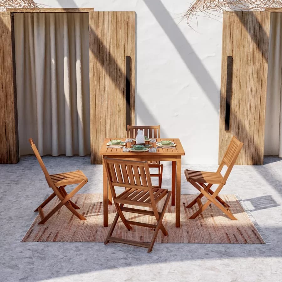 Set pranzo con tavolo 80x80 cm con 4 sedie pieghevoli in legno di acacia - Paja