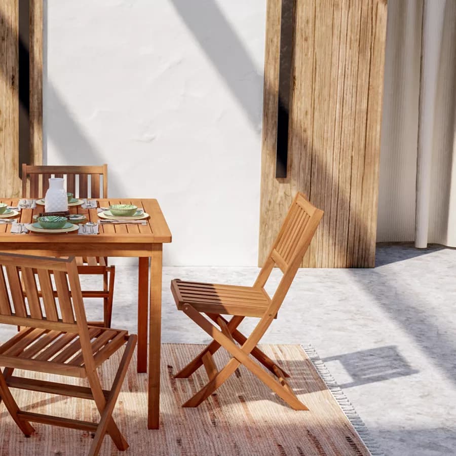 Set pranzo con tavolo 80x80 cm con 4 sedie pieghevoli in legno di acacia - Paja