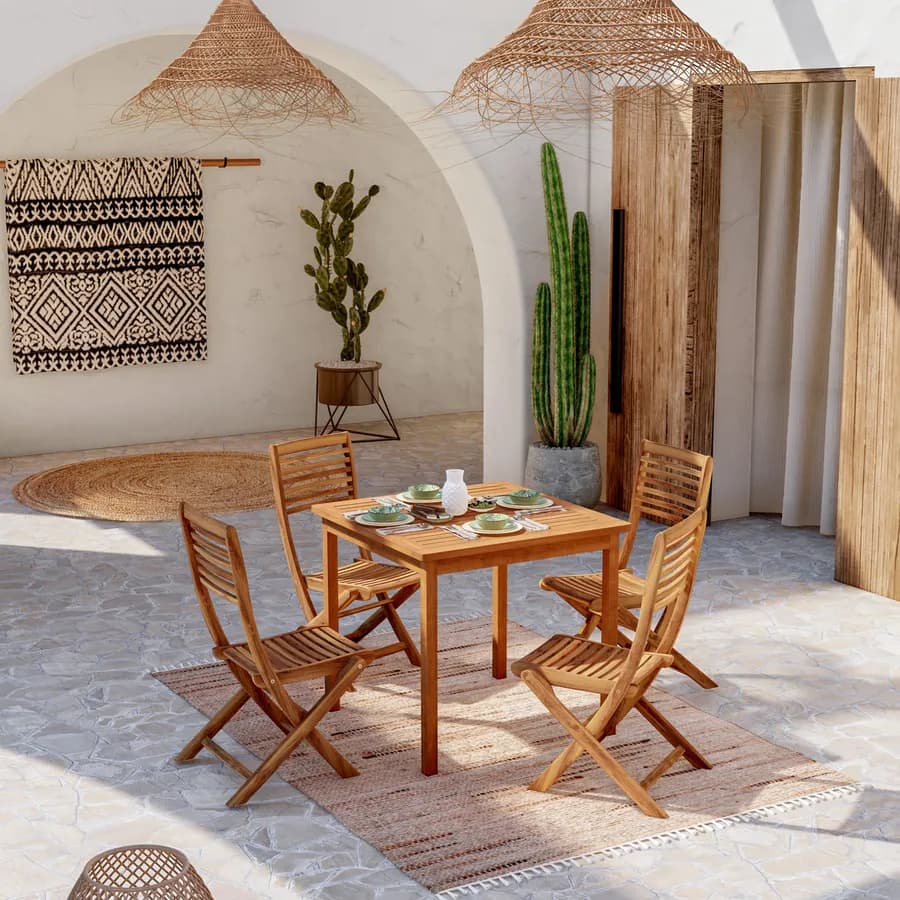 Set pranzo tavolo 80x80 cm con 4 sedie pieghevoli in legno di acacia - Paja