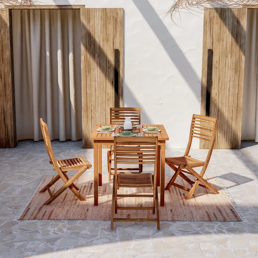 Set pranzo tavolo 80x80 cm con 4 sedie pieghevoli in legno di acacia - Paja