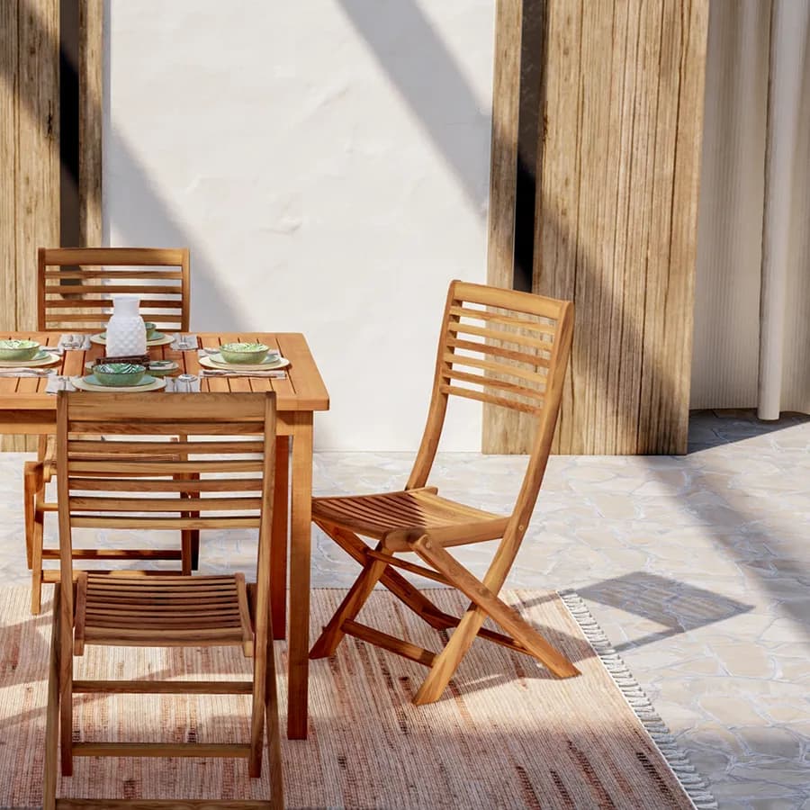 Set pranzo tavolo 80x80 cm con 4 sedie pieghevoli in legno di acacia - Paja