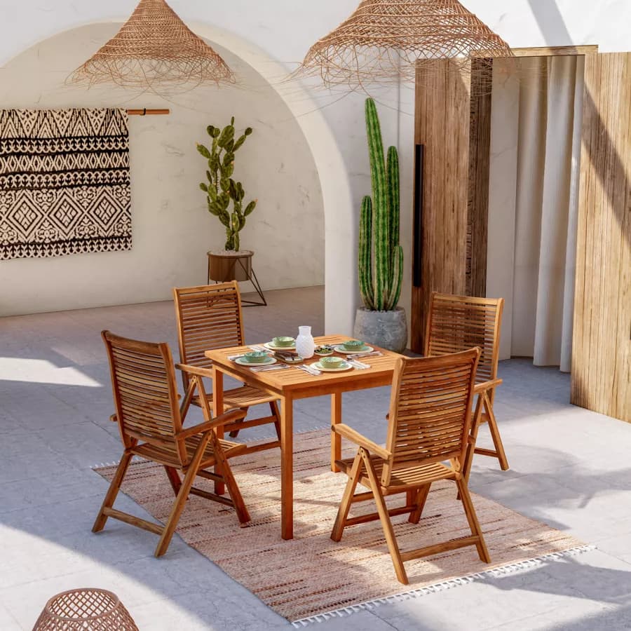 Set pranzo tavolo 80x80 cm e 4 sedie regolabili in legno di acacia - Paja