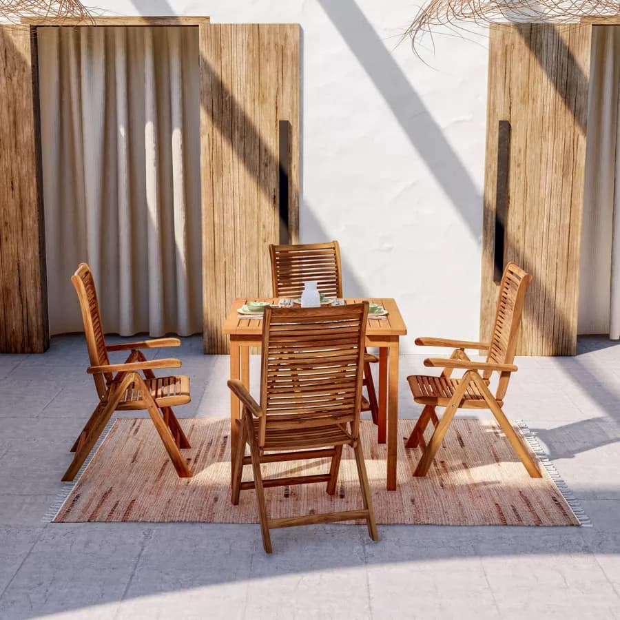 Set pranzo tavolo 80x80 cm e 4 sedie regolabili in legno di acacia - Paja