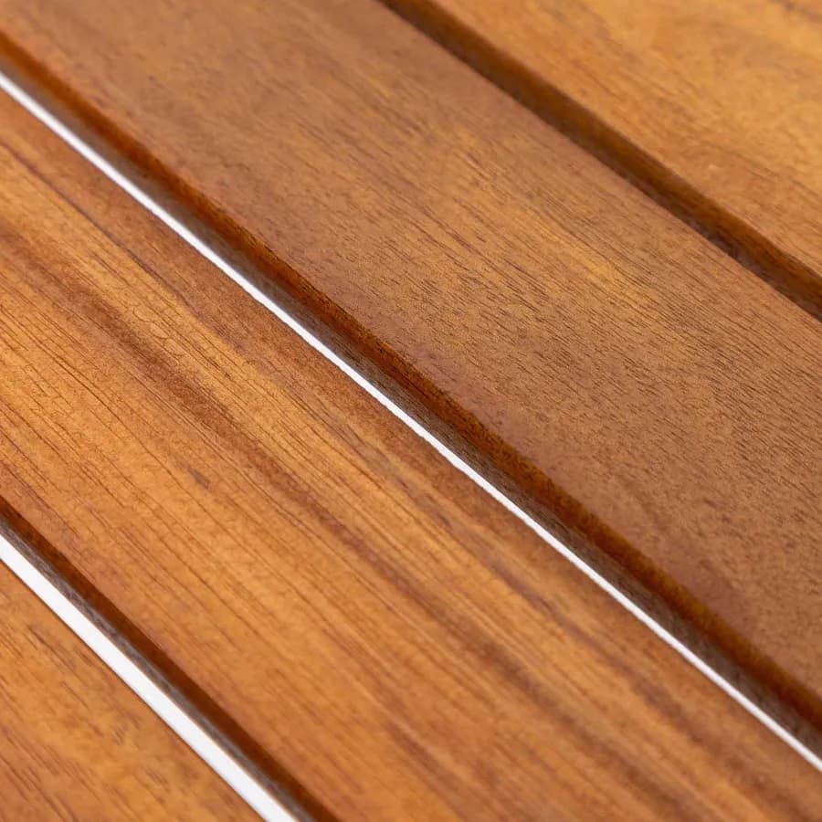 Set pranzo tavolo 90x90 cm e 4 sedie pieghevoli in legno di acacia e corda grigia - Yadira