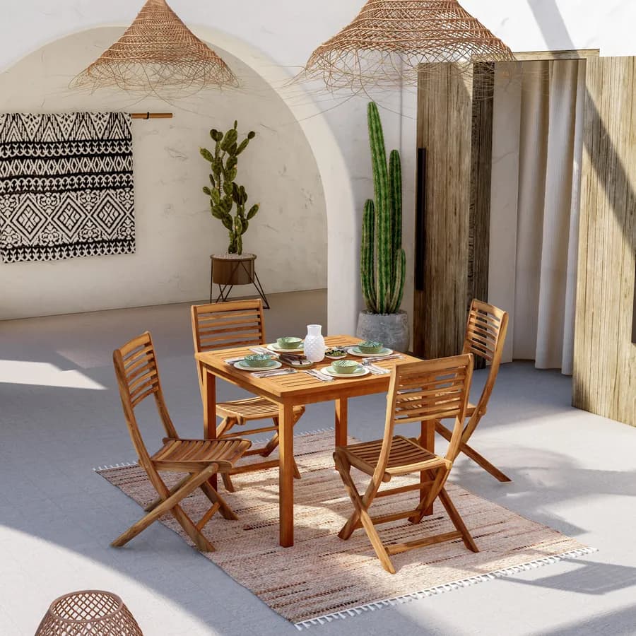 Set pranzo tavolo 90x90 cm con 4 sedie pieghevoli in legno di acacia - Paja