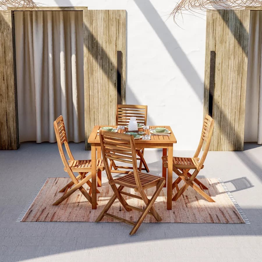 Set pranzo tavolo 90x90 cm con 4 sedie pieghevoli in legno di acacia - Paja