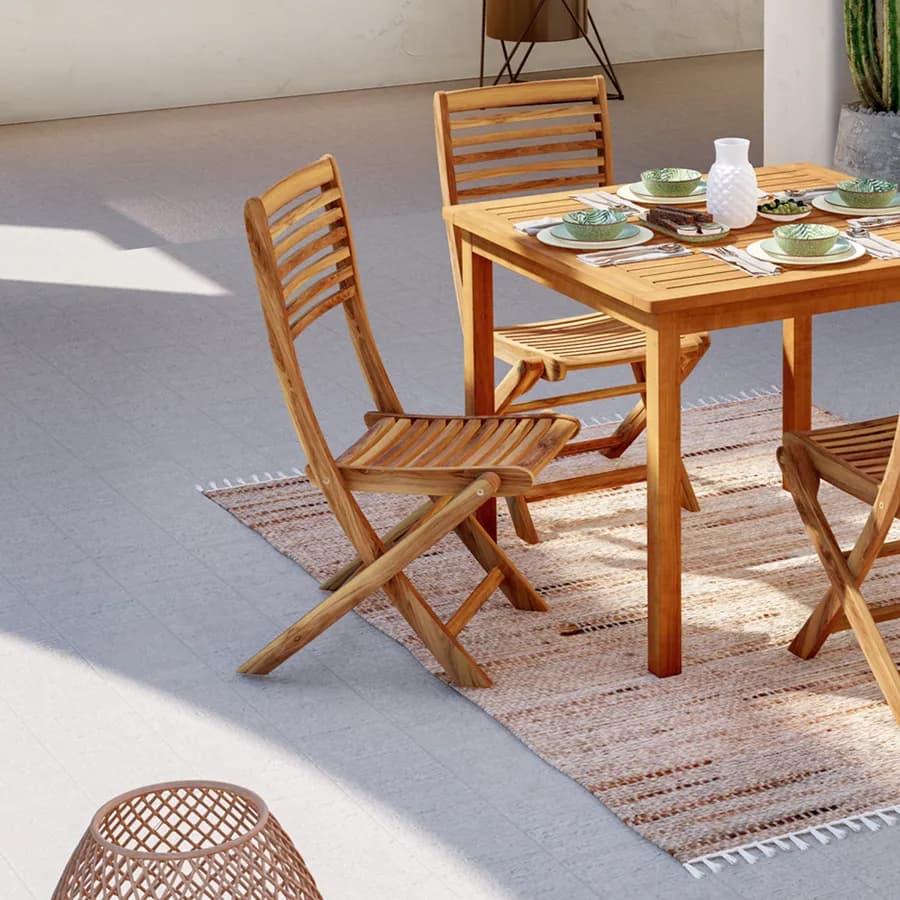 Set pranzo tavolo 90x90 cm con 4 sedie pieghevoli in legno di acacia - Paja