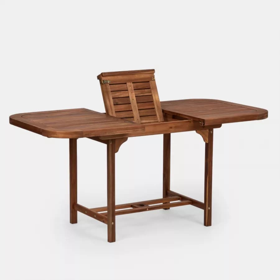 Set pranzo tavolo allungabile 120/160x80 cm e 4 sedie pieghevoli in legno di acacia - Paja