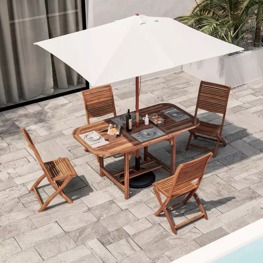Set pranzo tavolo allungabile 120/160x80 cm e 4 sedie pieghevoli in legno di acacia - Paja