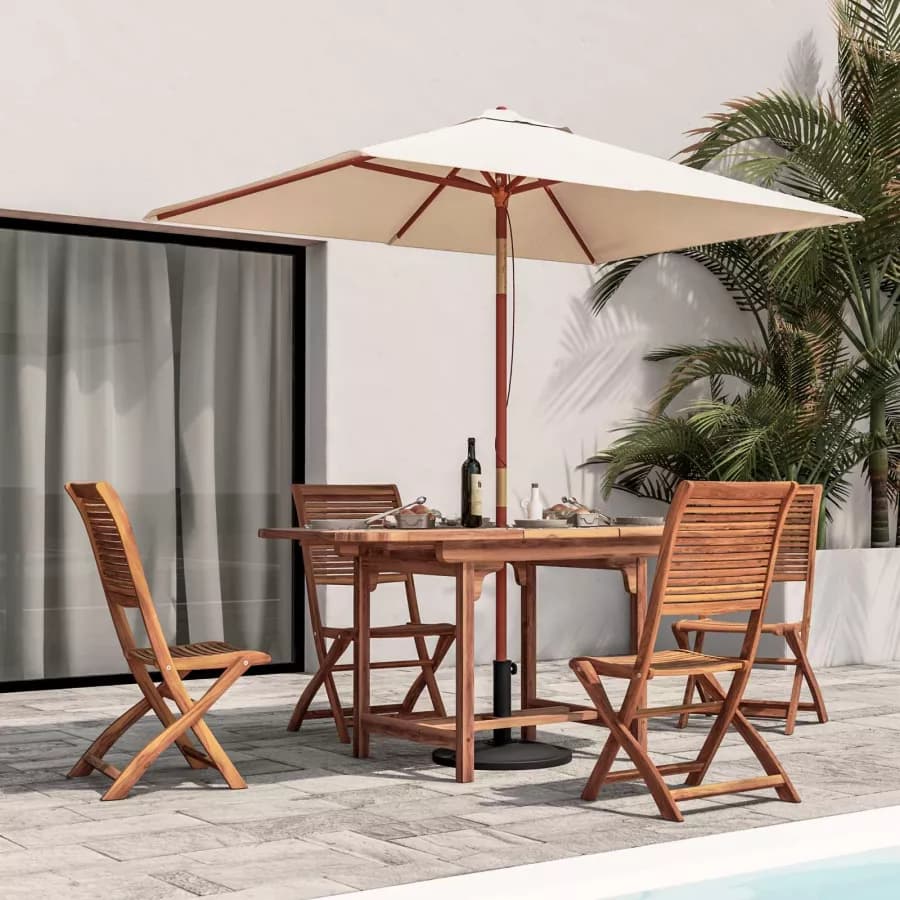 Set pranzo tavolo allungabile 120/160x80 cm e 4 sedie pieghevoli in legno di acacia - Paja