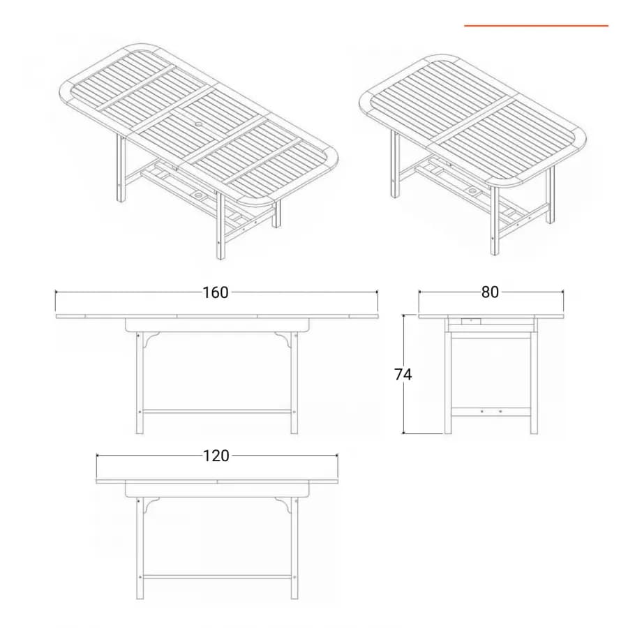 Set pranzo tavolo allungabile 120/160x80 cm e 4 sedie pieghevoli in legno di acacia - Paja
