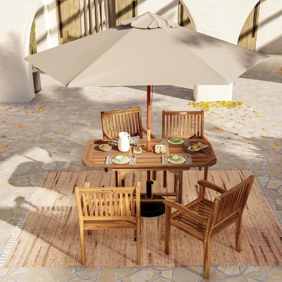 Set pranzo tavolo allungabile 120/160x80 cm e 4 sedie con braccioli in legno di acacia - Paja