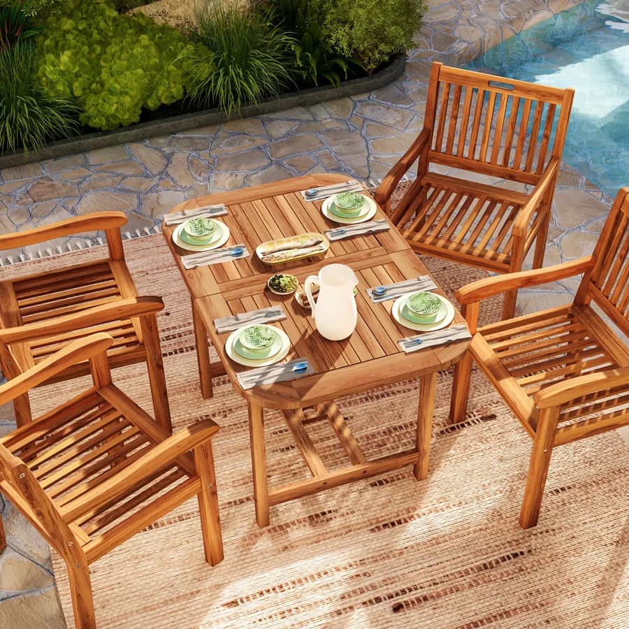 Set pranzo tavolo allungabile 120/160x80 cm e 4 sedie con braccioli in legno di acacia - Paja