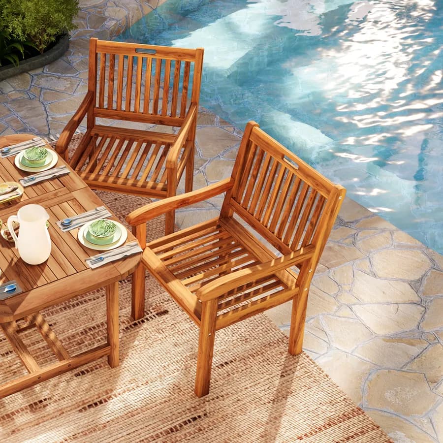 Set pranzo tavolo allungabile 120/160x80 cm e 4 sedie con braccioli in legno di acacia - Paja