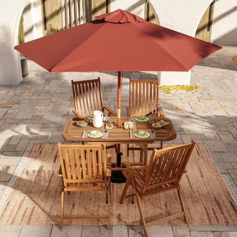 Set pranzo tavolo allungabile 120/160x80 cm e 4 sedie con braccioli regolabili in legno di acacia - Paja
