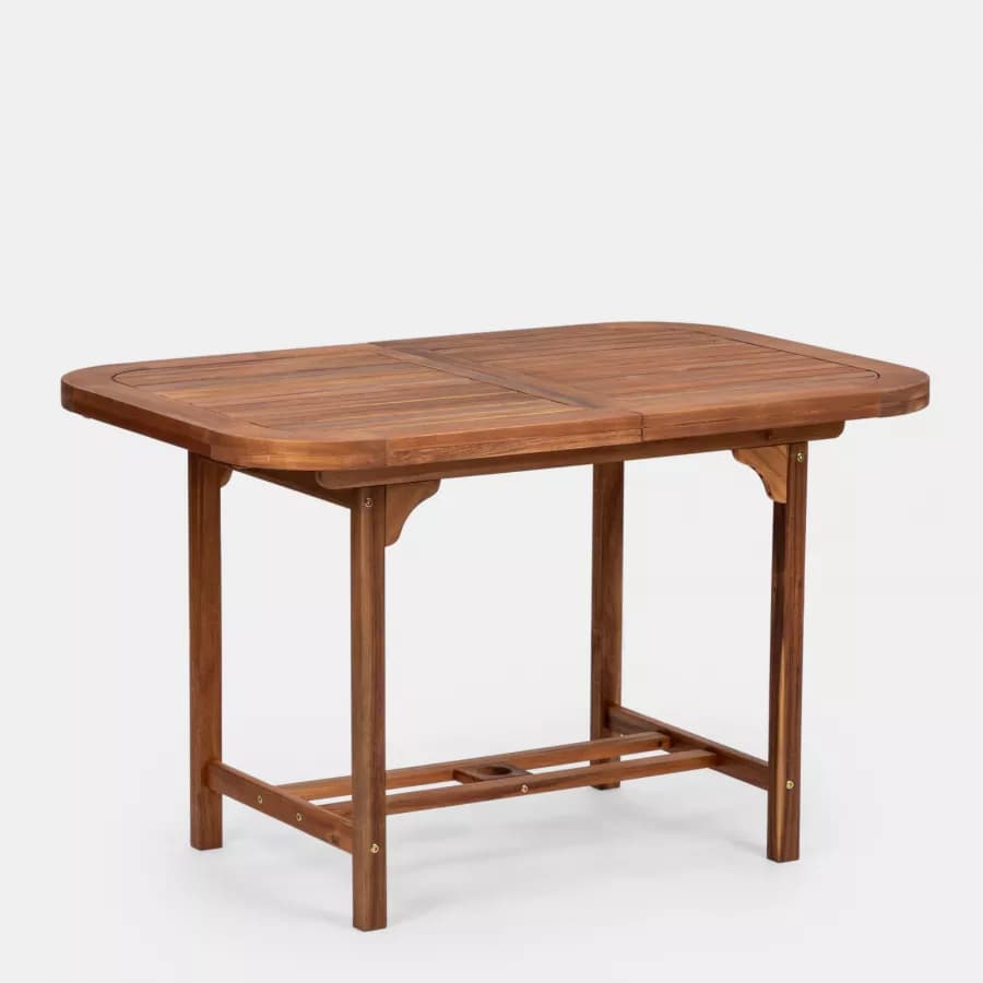 Set pranzo tavolo allungabile 120/160x80 cm e 4 sedie con braccioli regolabili in legno di acacia - Paja