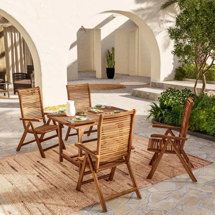 Set pranzo tavolo allungabile 120/160x80 cm e 4 sedie regolabili in legno di acacia - Paja
