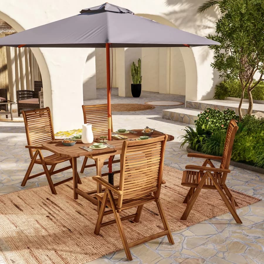 Set pranzo tavolo allungabile 120/160x80 cm e 4 sedie regolabili in legno di acacia - Paja