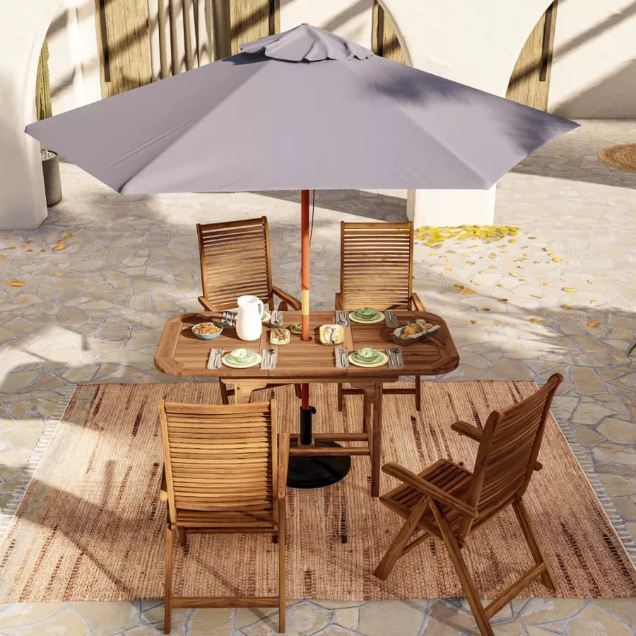 Set pranzo tavolo allungabile 120/160x80 cm e 4 sedie regolabili in legno di acacia - Paja
