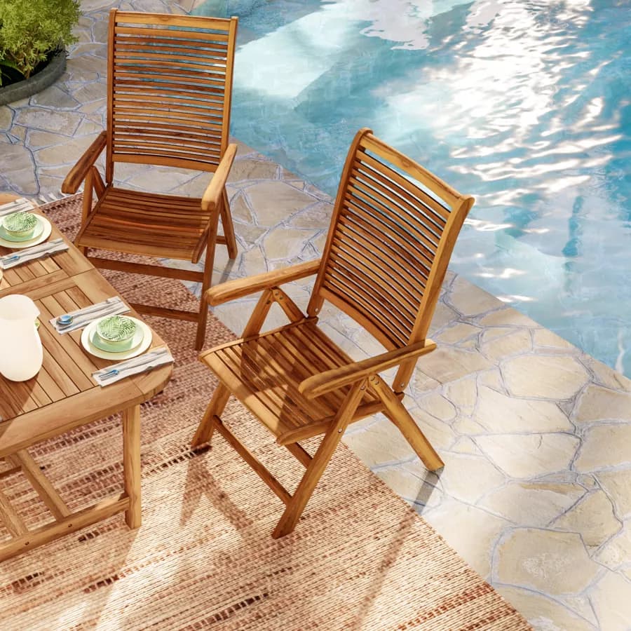 Set pranzo tavolo allungabile 120/160x80 cm e 4 sedie regolabili in legno di acacia - Paja