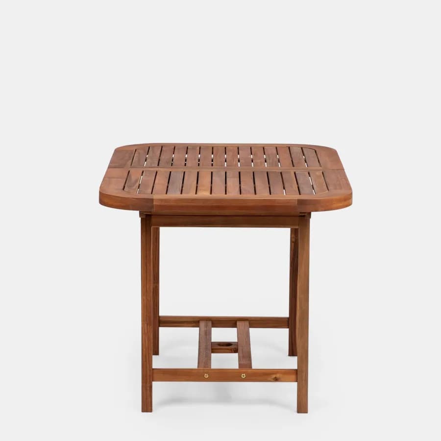 Set pranzo tavolo allungabile 120/160x80 cm e 4 sedie pieghevoli con braccioli in legno di acacia e corda grigia - Yadira