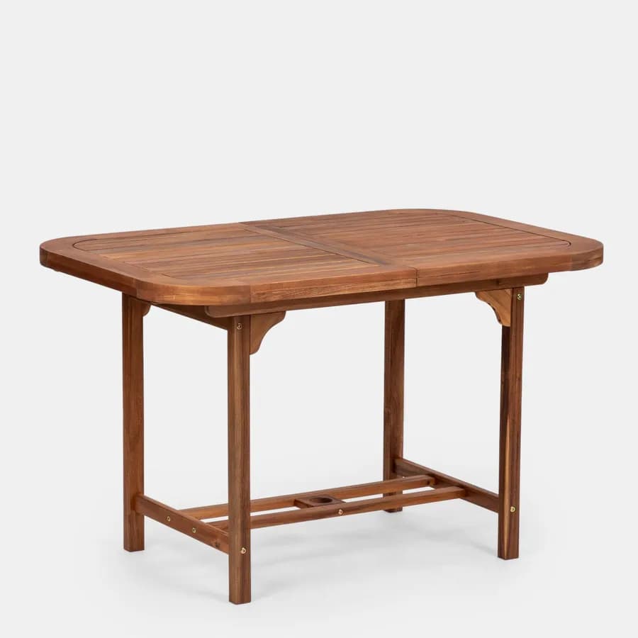Set pranzo tavolo allungabile 120/160x80 cm e 4 sedie pieghevoli in legno di acacia e corda grigia - Yadira