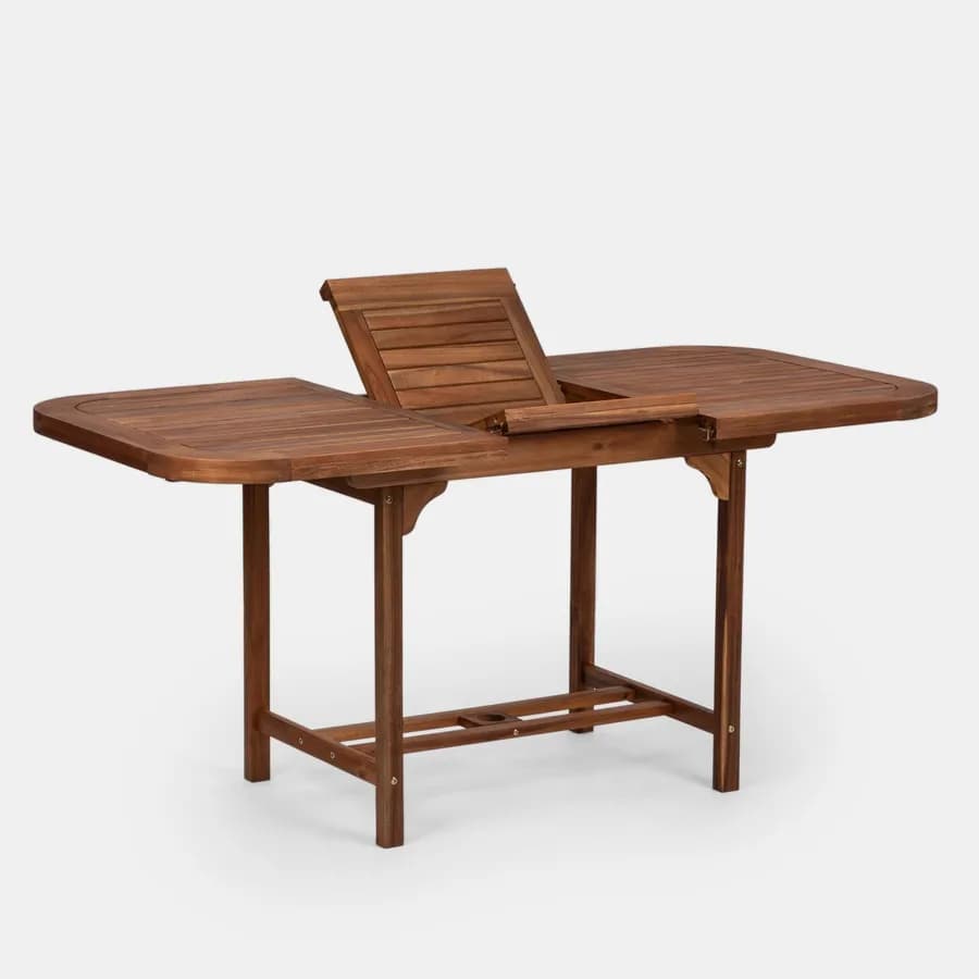 Set pranzo tavolo allungabile 120/160x80 cm e 4 sedie pieghevoli in legno di acacia e corda grigia - Yadira