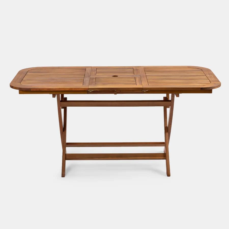 Set pranzo con tavolo allungabile pieghevole 120/160x80 cm e 4 sedie con braccioli in legno di acacia - Paja