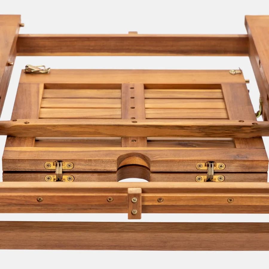 Set pranzo con tavolo allungabile pieghevole 120/160x80 cm e 4 sedie con braccioli in legno di acacia - Paja