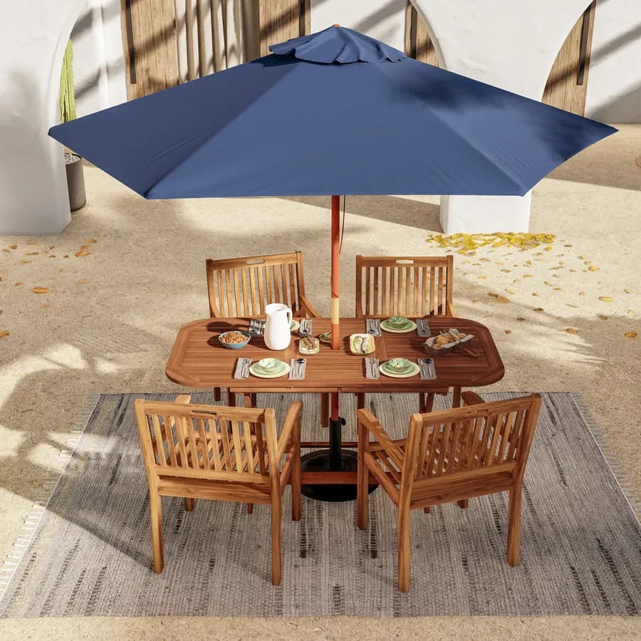 Set pranzo con tavolo allungabile pieghevole 120/160x80 cm e 4 sedie con braccioli in legno di acacia - Paja