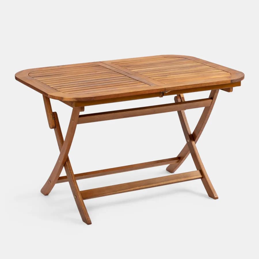 Set pranzo con tavolo allungabile pieghevole 120/160x80 cm e 4 sedie con braccioli in legno di acacia - Paja