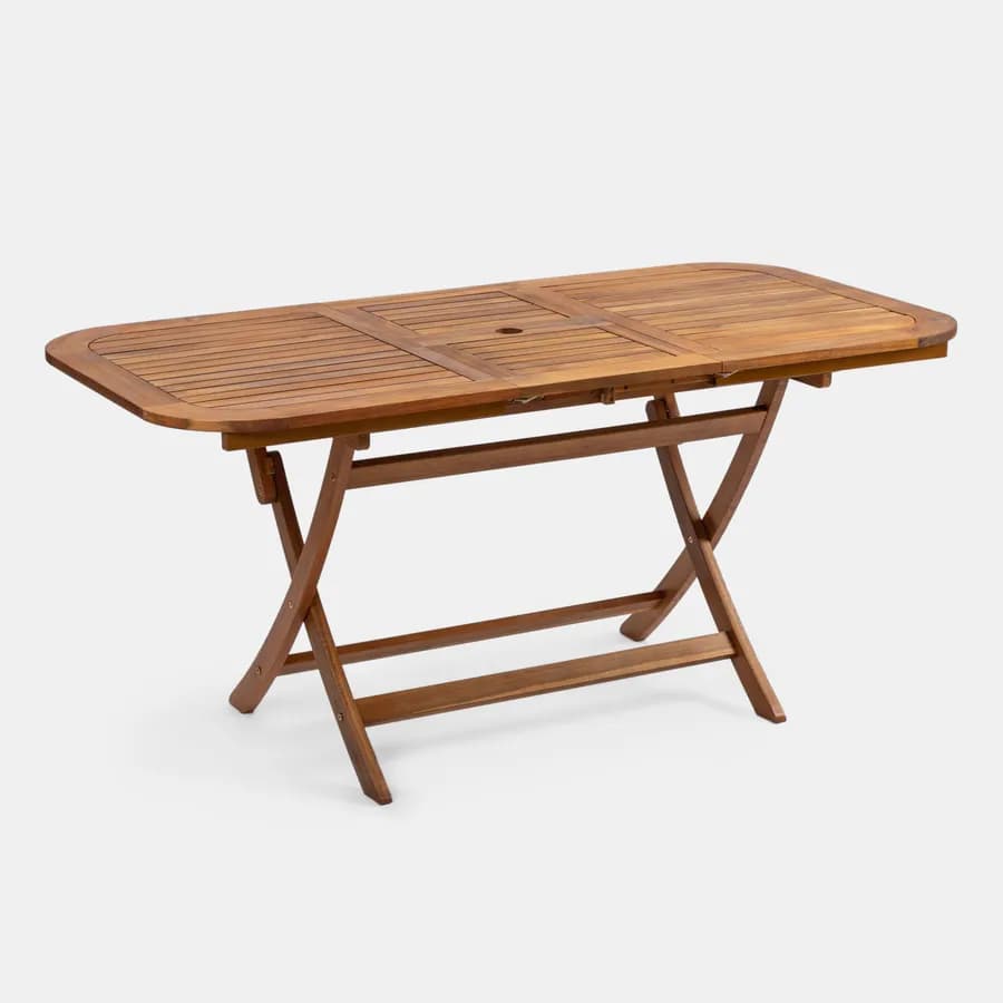 Set pranzo con tavolo allungabile pieghevole 120/160x80 cm e 4 sedie con braccioli in legno di acacia - Paja