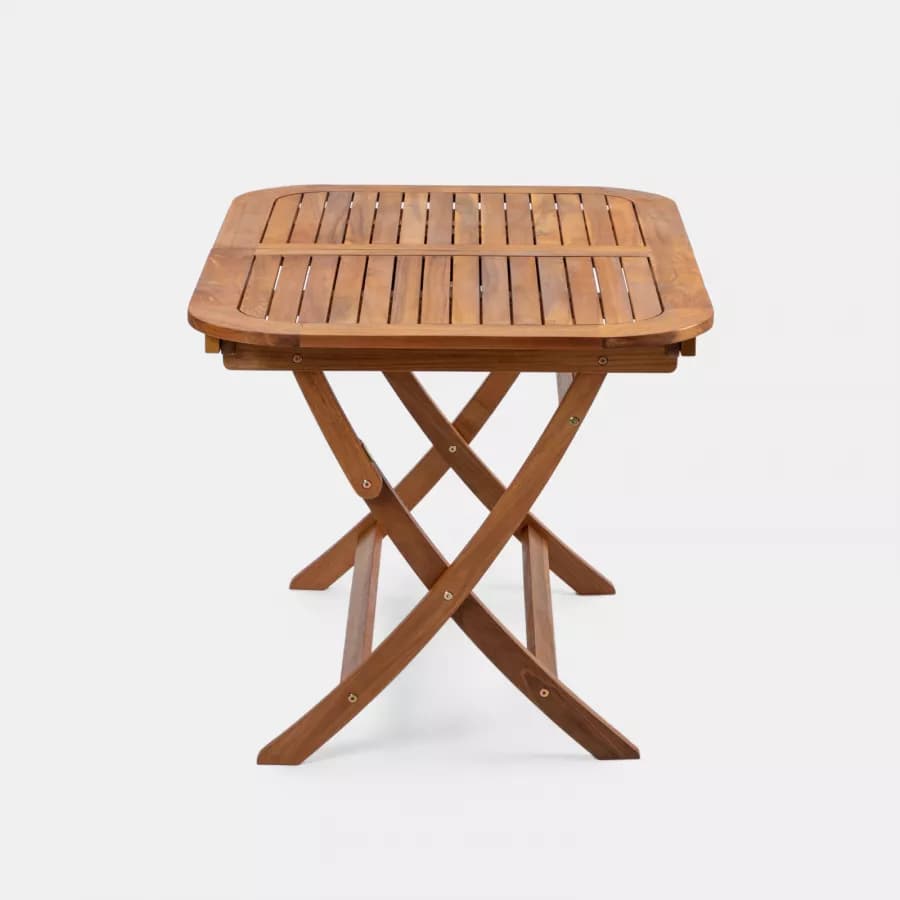 Set pranzo tavolo allungabile pieghevole 120/160x80 cm e 4 sedie con braccioli regolabili in legno di acacia - Paja