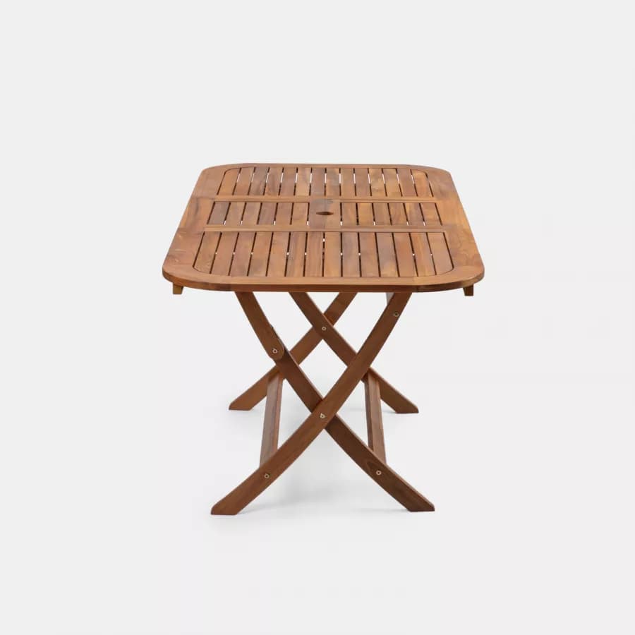 Set pranzo tavolo allungabile pieghevole 120/160x80 cm e 4 sedie con braccioli regolabili in legno di acacia - Paja