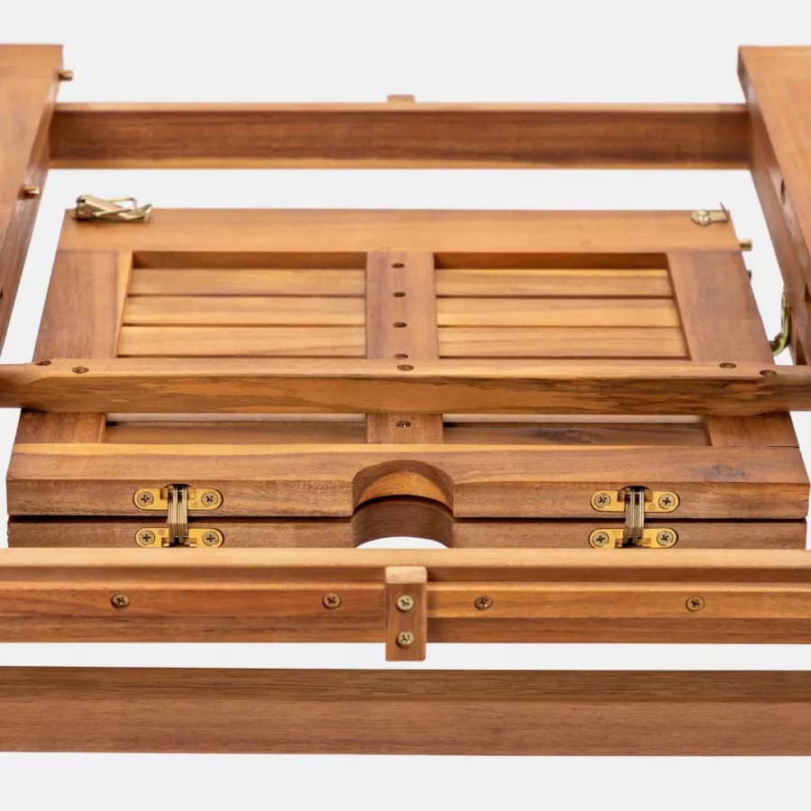 Set pranzo tavolo allungabile pieghevole 120/160x80 cm e 4 sedie con braccioli regolabili in legno di acacia - Paja
