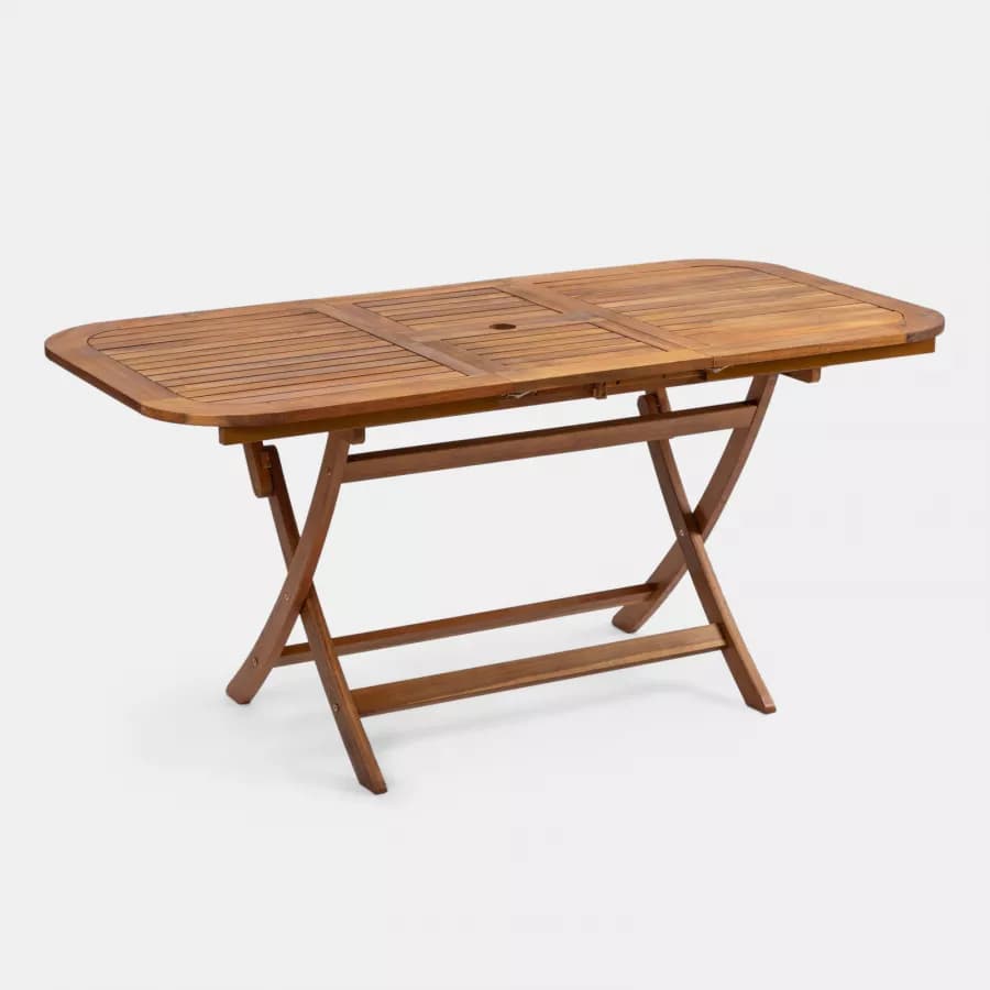 Set pranzo tavolo allungabile pieghevole 120/160x80 cm e 4 sedie con braccioli regolabili in legno di acacia - Paja