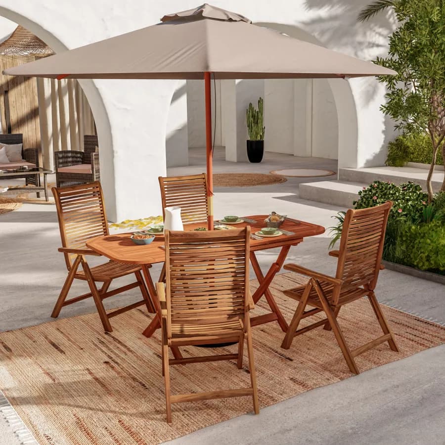 Set pranzo tavolo allungabile pieghevole 120/160x80 cm e 4 sedie in legno di acacia - Paja