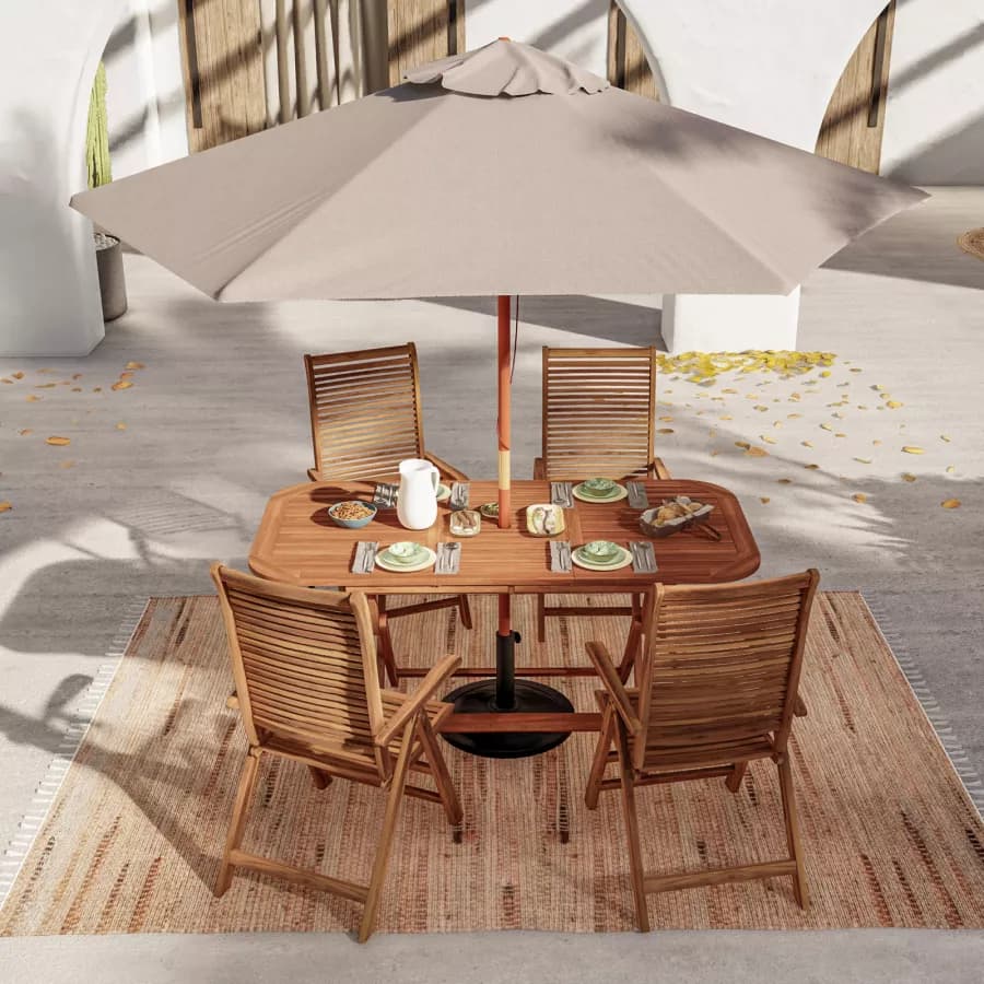 Set pranzo tavolo allungabile pieghevole 120/160x80 cm e 4 sedie in legno di acacia - Paja