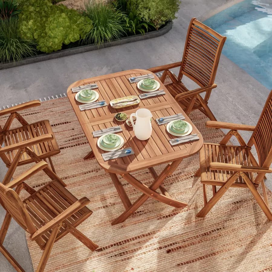 Set pranzo tavolo allungabile pieghevole 120/160x80 cm e 4 sedie in legno di acacia - Paja