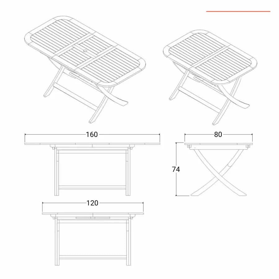 Set pranzo pieghevole tavolo 120/160x80 cm e 4 sedie in legno e corda grigia - Yadira