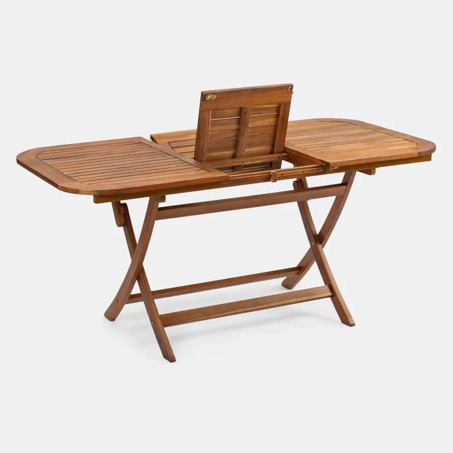 Set pranzo tavolo allungabile pieghevole 120/160x80 cm e 4 sedie pieghevoli in legno di acacia e corda grigia - Yadira